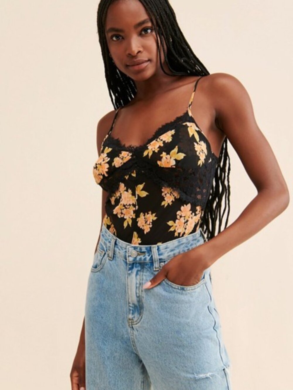 Free People Monday Morning Floral Lace Bodysuit Small